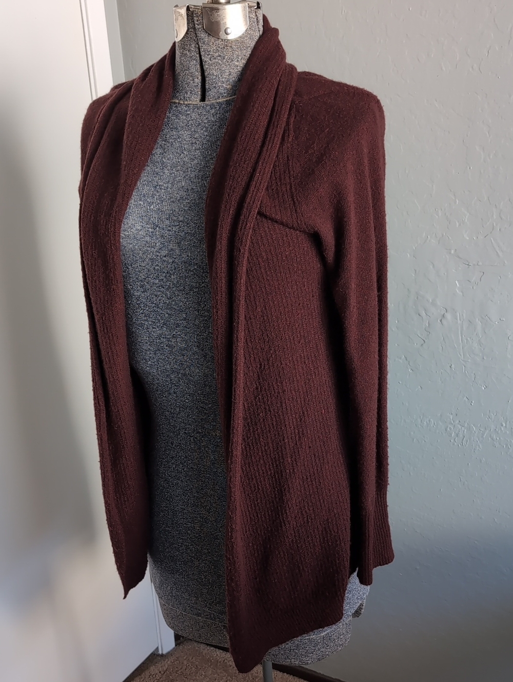 Open-Front Maroon Cardigan Sweater